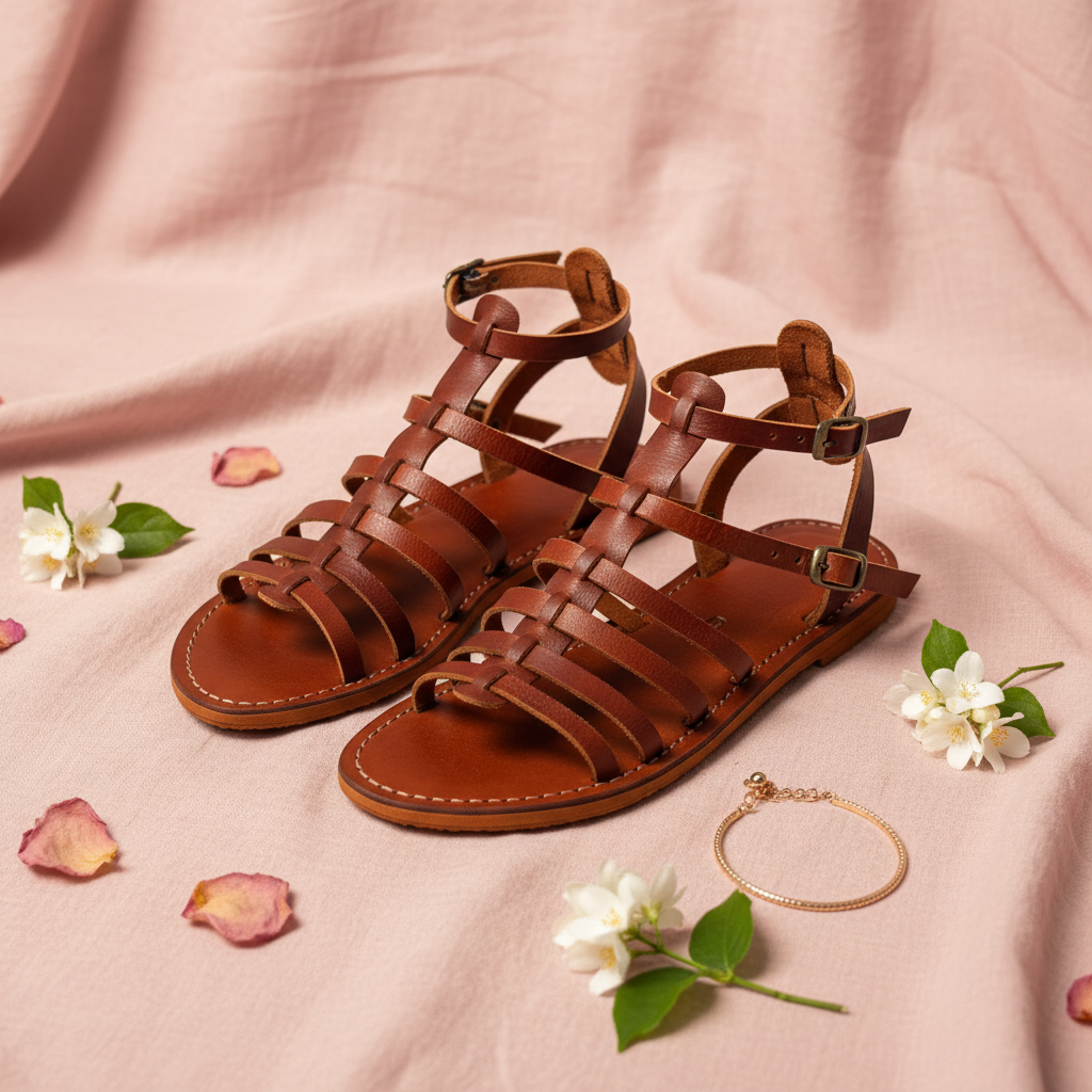 Moroccan Leather Gladiator Sandals Women Handmade Strappy