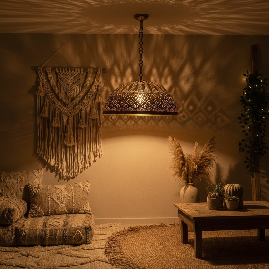 Bohemian interior at night