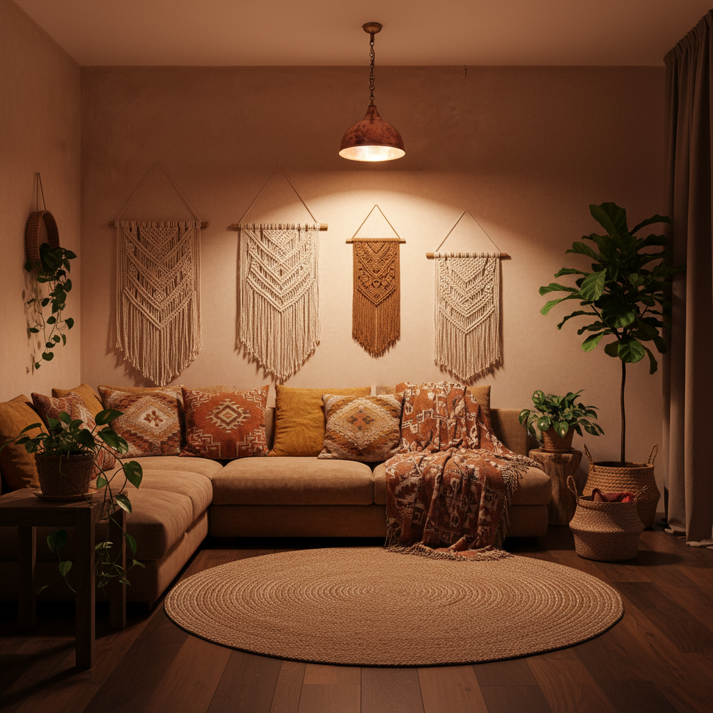 Bohemian interior at night