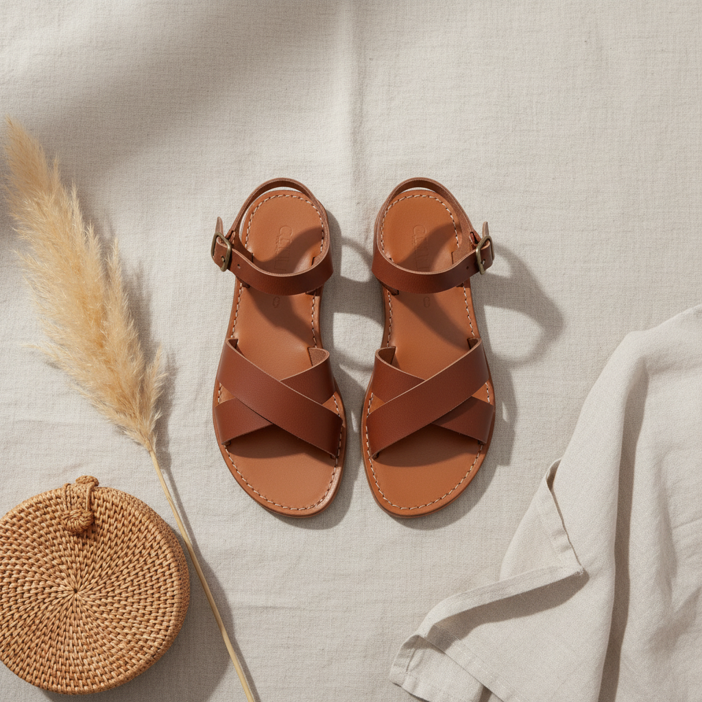 Handmade Leather Sandals Women Flat Ankle Strap Minimalist