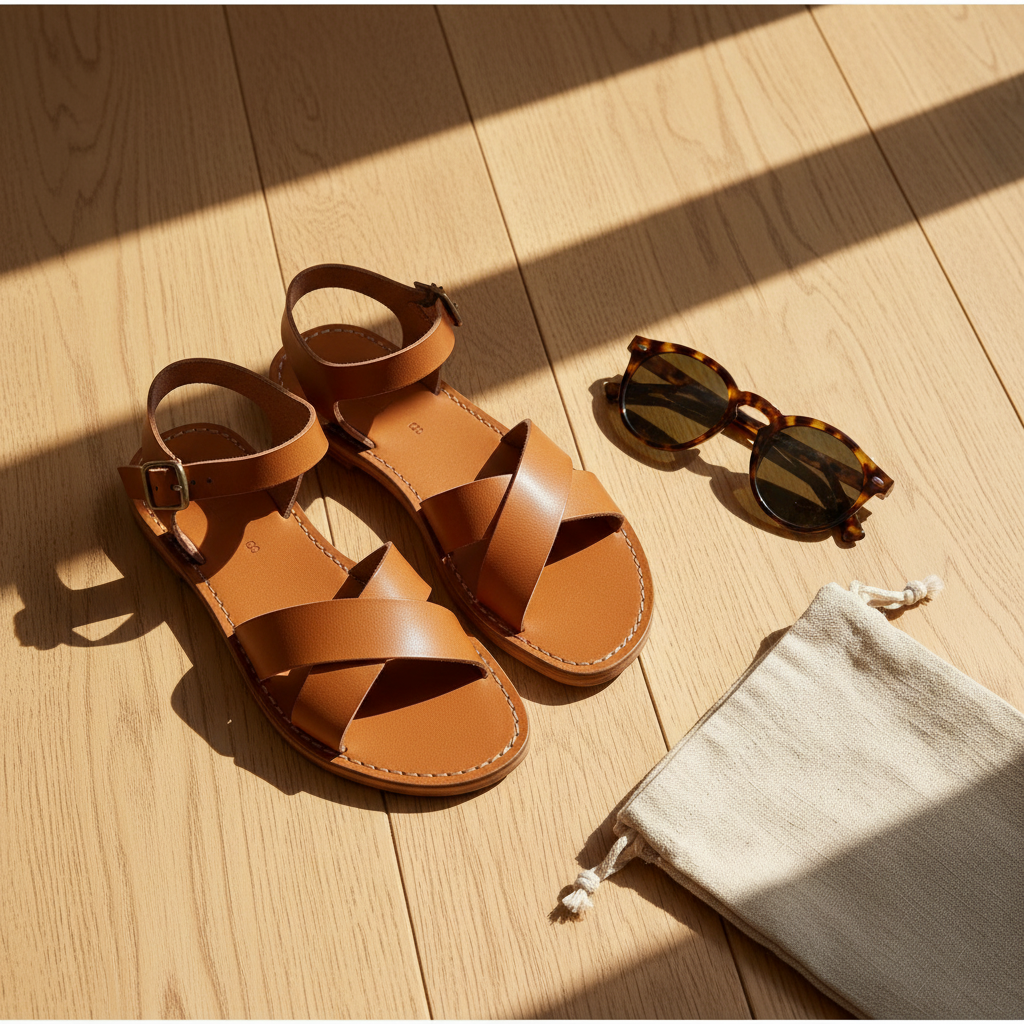 Handmade Leather Sandals Women Flat Ankle Strap Minimalist