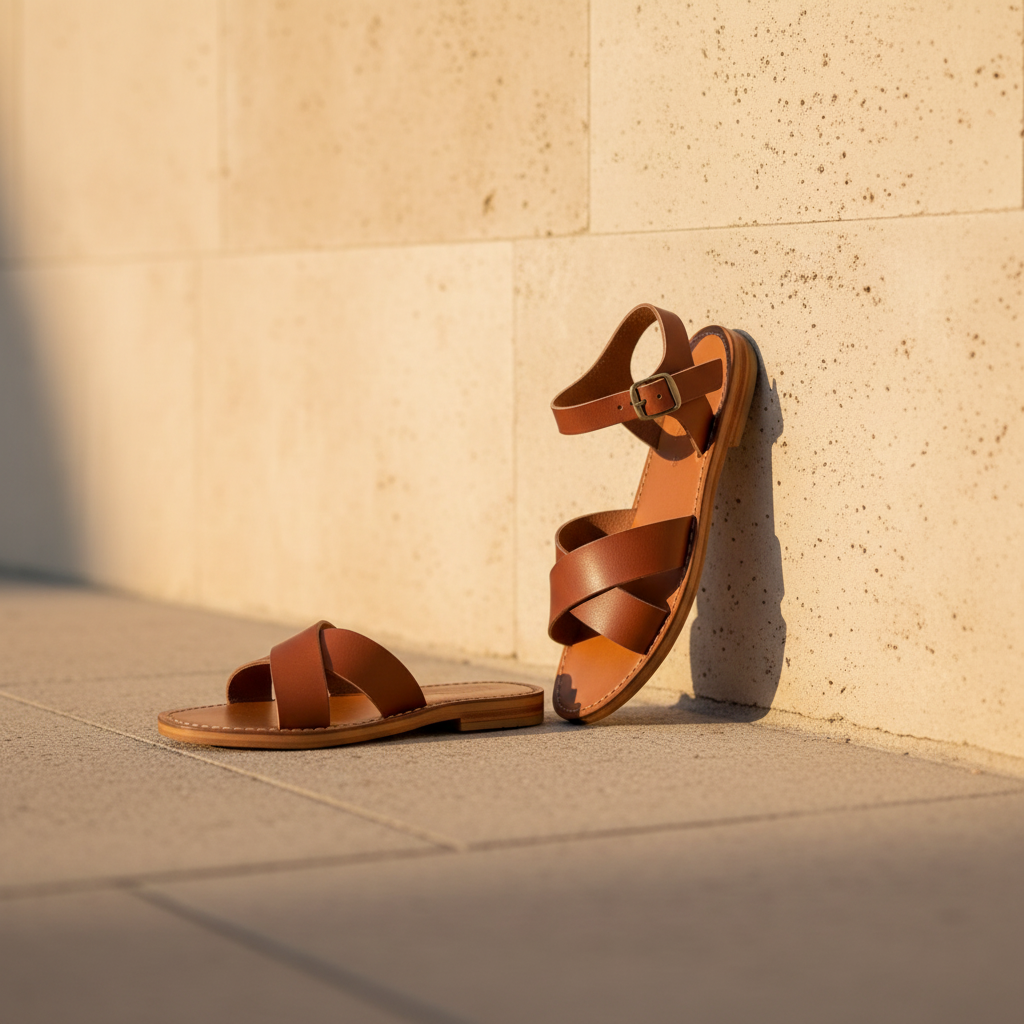 Handmade Leather Sandals Women Flat Ankle Strap Minimalist