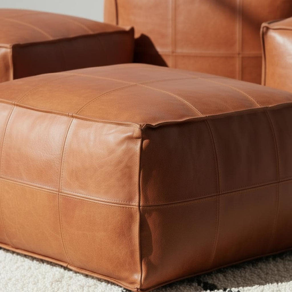 Leather Pouf Square Handmade Moroccan Ottoman