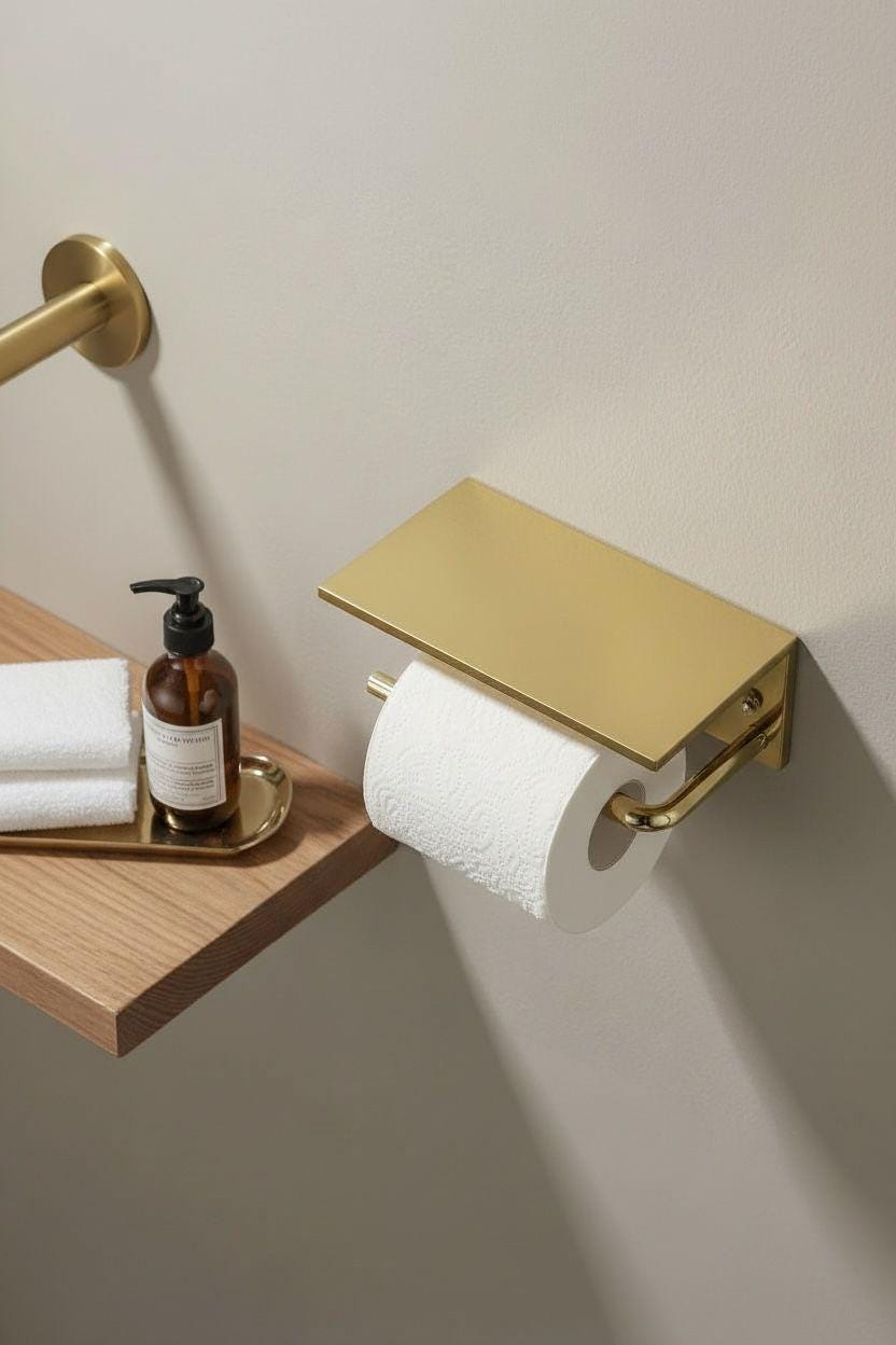 Handmade Unlacquered Brass Toilet Paper Holder – Rustic Bathroom Decor