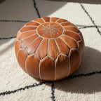 Handmade Moroccan Pouf Leather Ottoman Tan