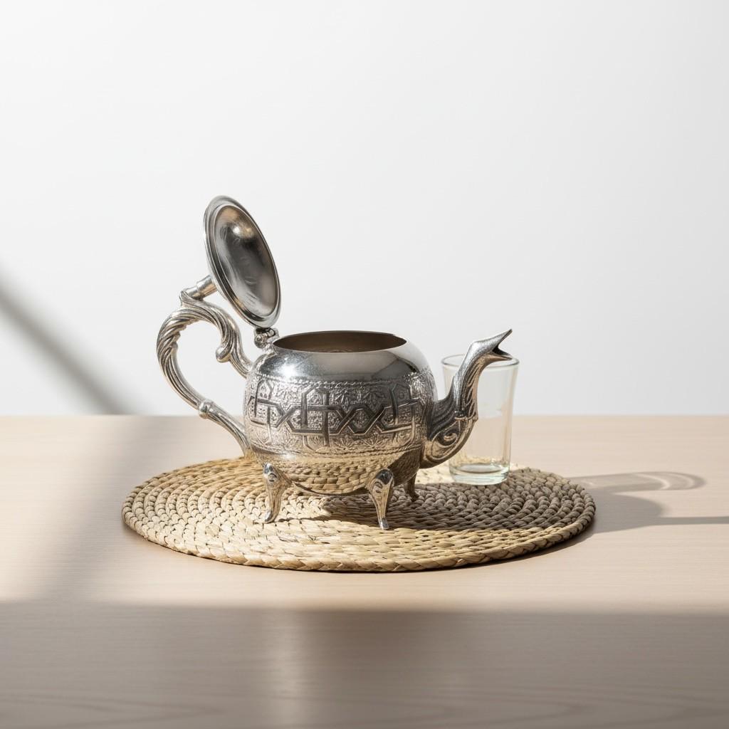 Handmade Moroccan Silver Teapot – Traditional Engraved Metal Tea Pot for Mint Tea