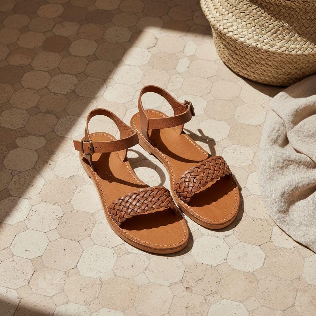 Handmade Leather Flat Sandals – Minimalist Woven Summer Shoes