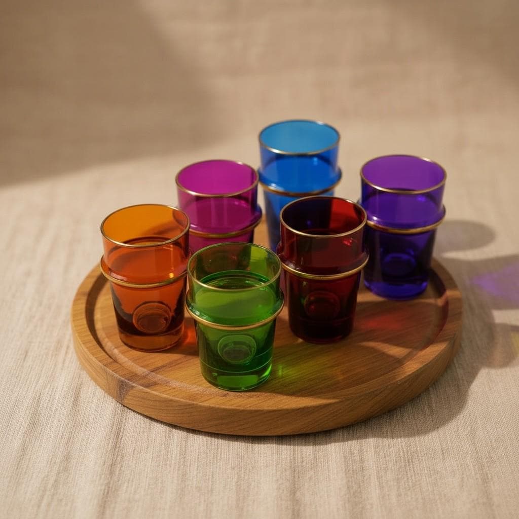 Set of 6 Handmade Moroccan Tea Glasses – Gold Rim Beldi Set