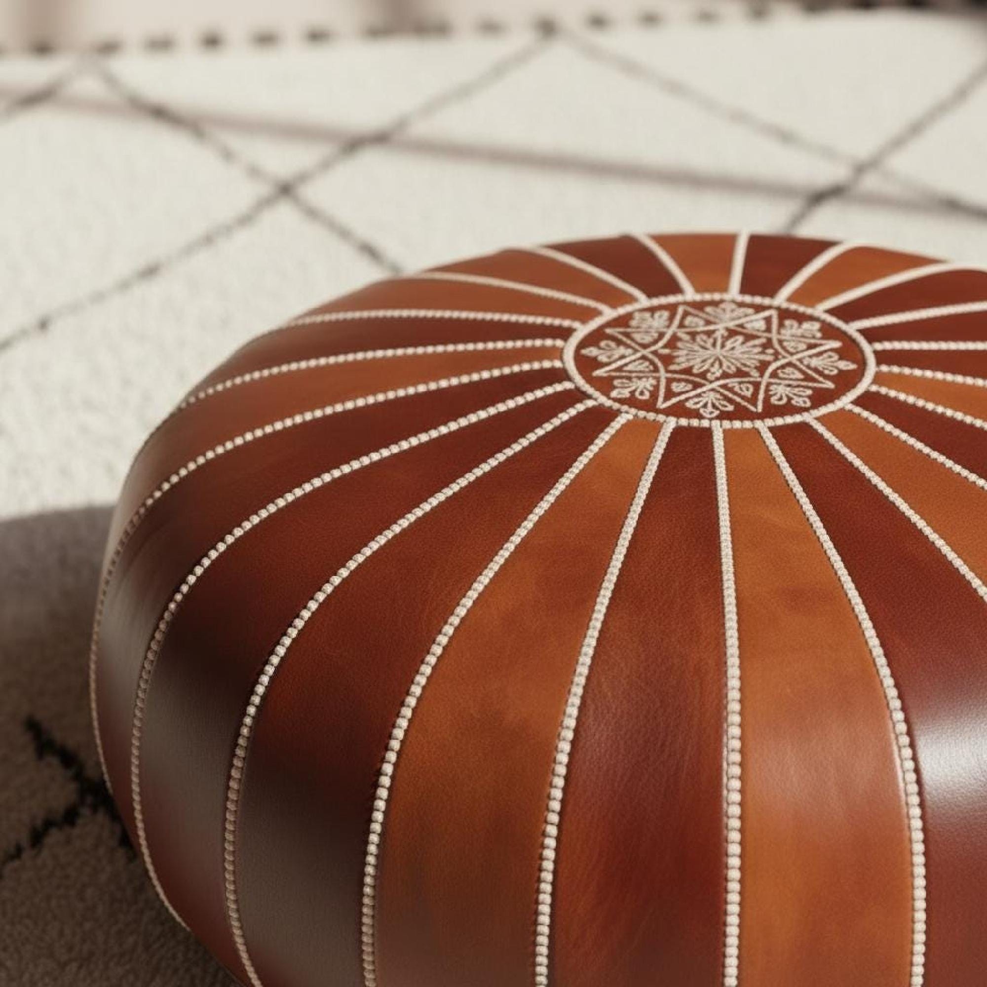 Large Moroccan Leather Pouf Ottoman Cover