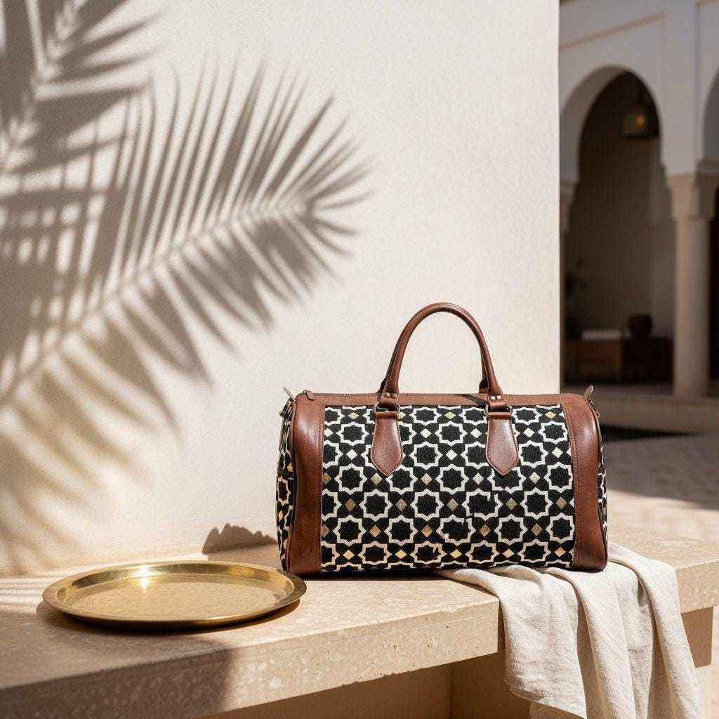 Handmade Moroccan Leather Duffle Bag – Vintage Brown Travel Weekender