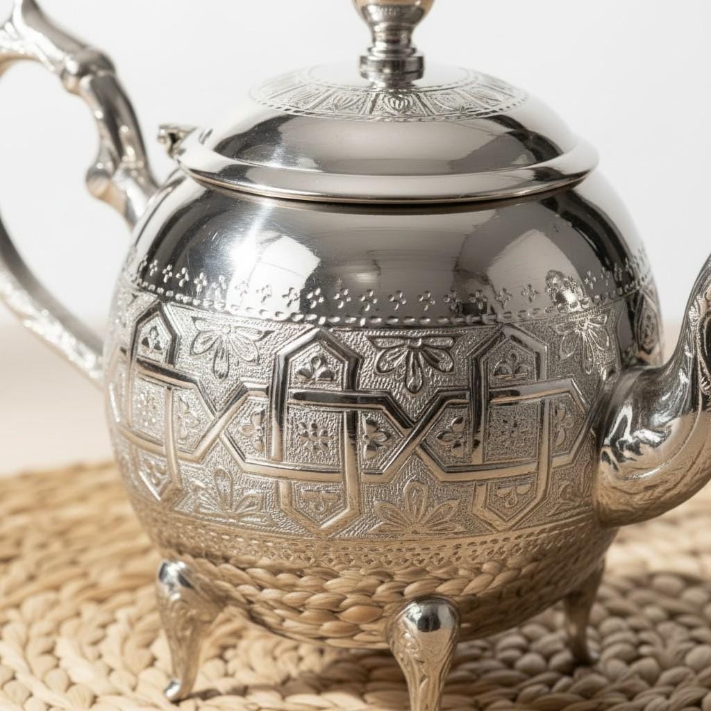 Handmade Moroccan Silver Teapot – Traditional Engraved Metal Tea Pot for Mint Tea