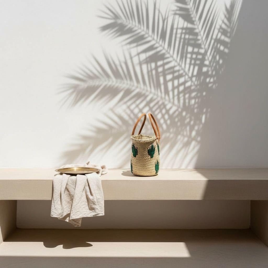 Handwoven Moroccan Cactus Tote Bag – Boho Straw Market Basket