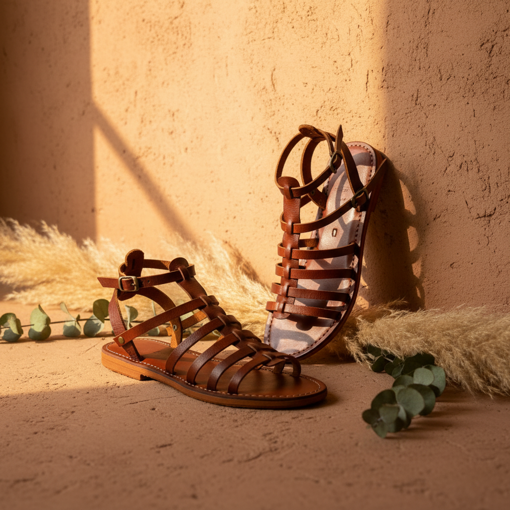 Moroccan Leather Gladiator Sandals Women Handmade Strappy