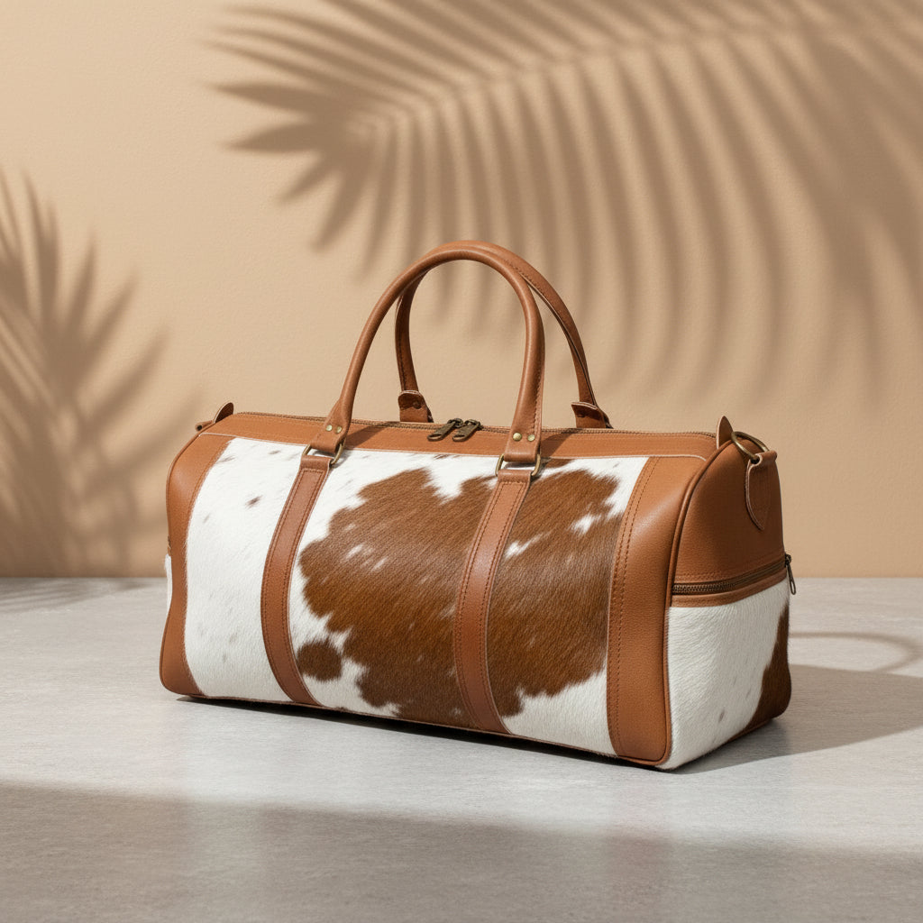Handmade Cowhide Duffle Bag Hair On