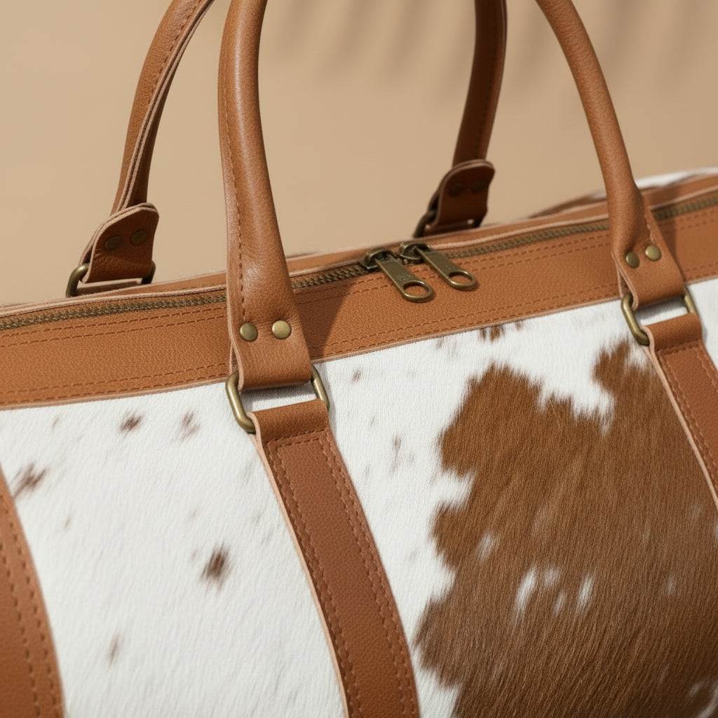 Handmade Cowhide Duffle Bag Hair On