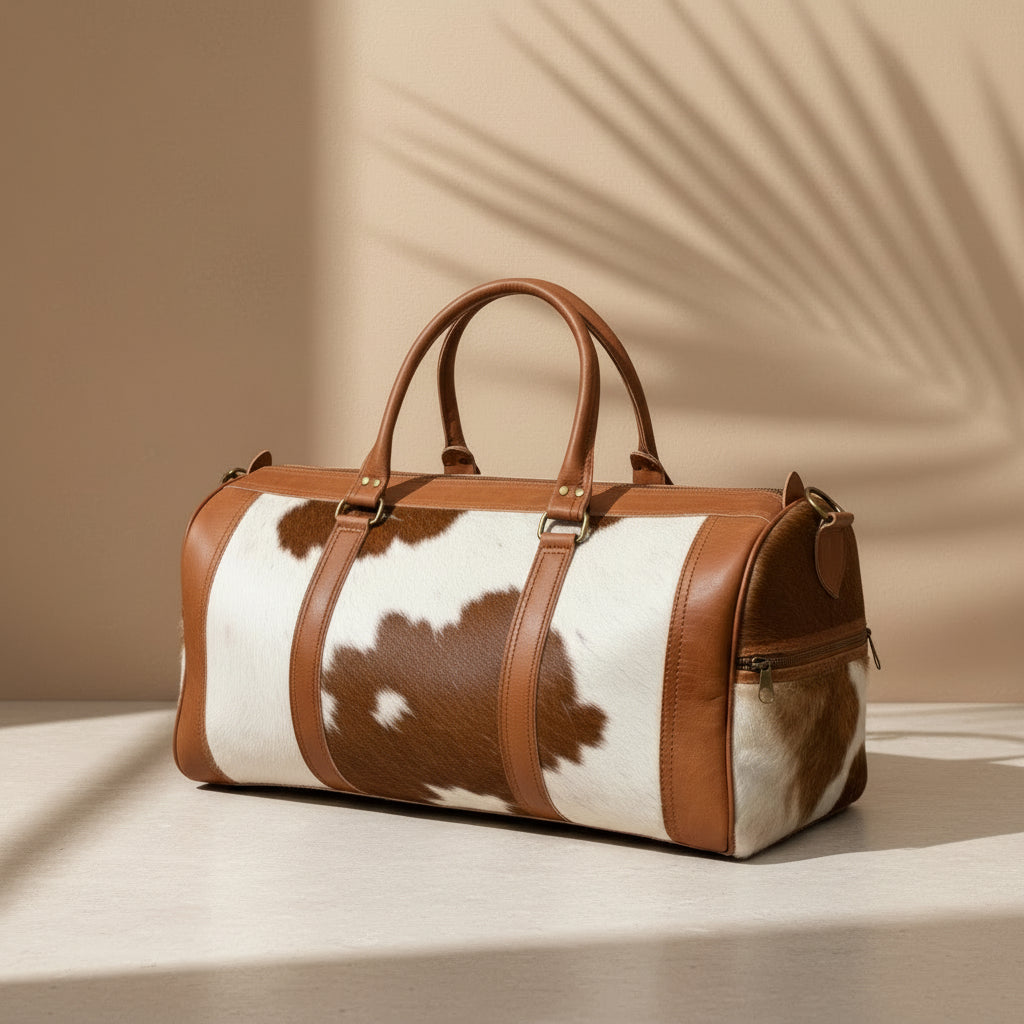 Handmade Cowhide Duffle Bag Hair On