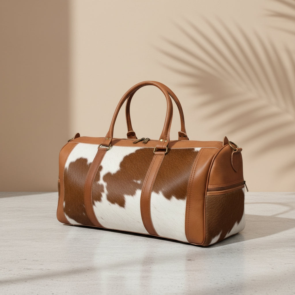 Handmade Cowhide Duffle Bag Hair On