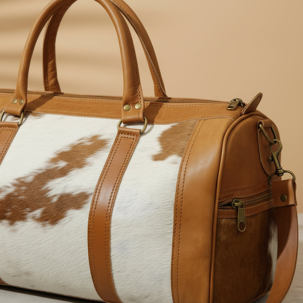 Handmade Cowhide Duffle Bag Hair On