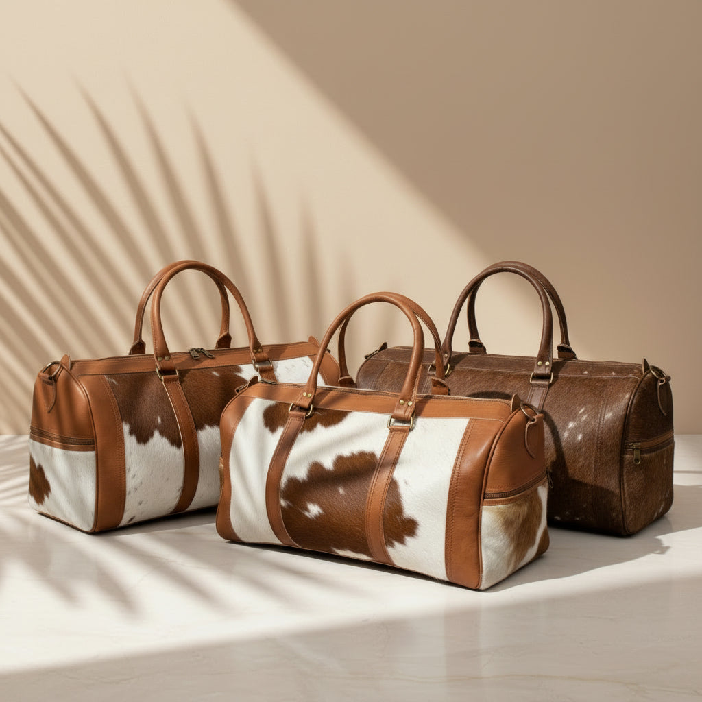 Handmade Cowhide Duffle Bag Hair On