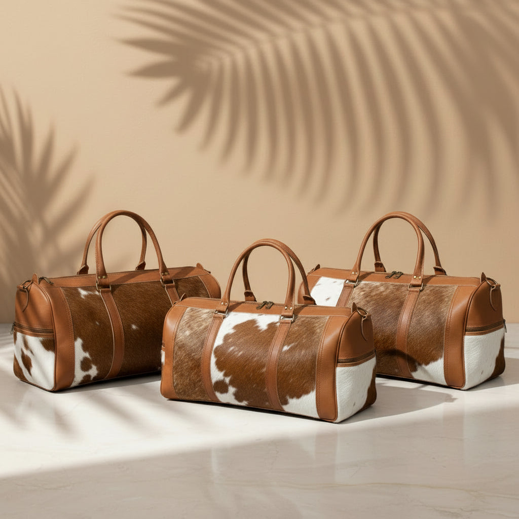 Handmade Cowhide Duffle Bag Hair On