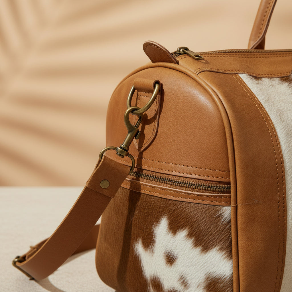 Handmade Cowhide Duffle Bag Hair On