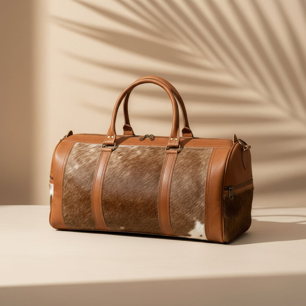 Handmade Cowhide Duffle Bag Hair On
