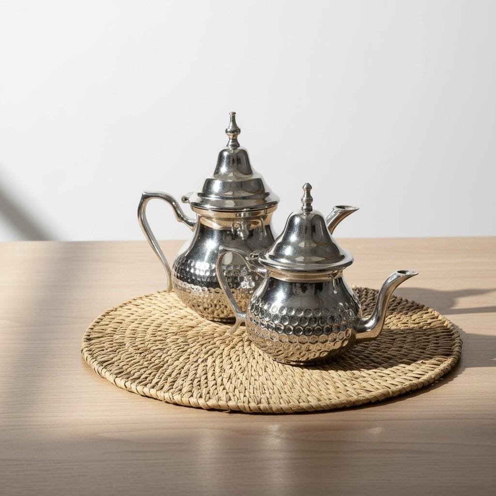 Handmade Moroccan Silver Tea Pot – Traditional Copper Teapot for Mint Tea, Multiple Capacities