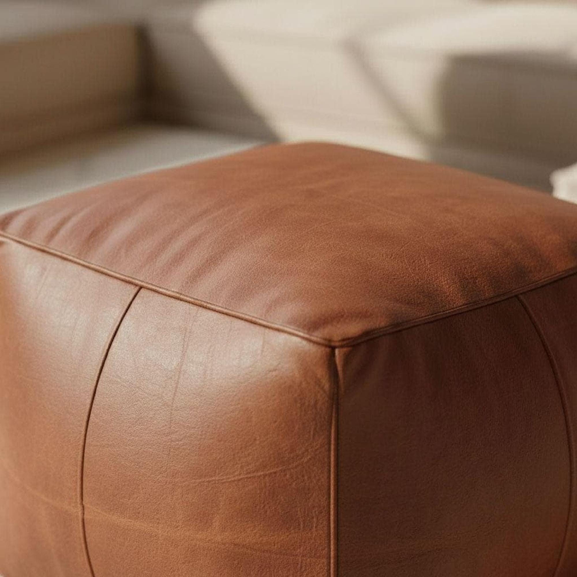 Leather Pouf Square Handmade Moroccan Ottoman