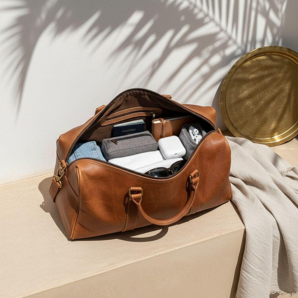 Handmade Moroccan Leather Duffle Bag – Vintage Brown Travel Weekender