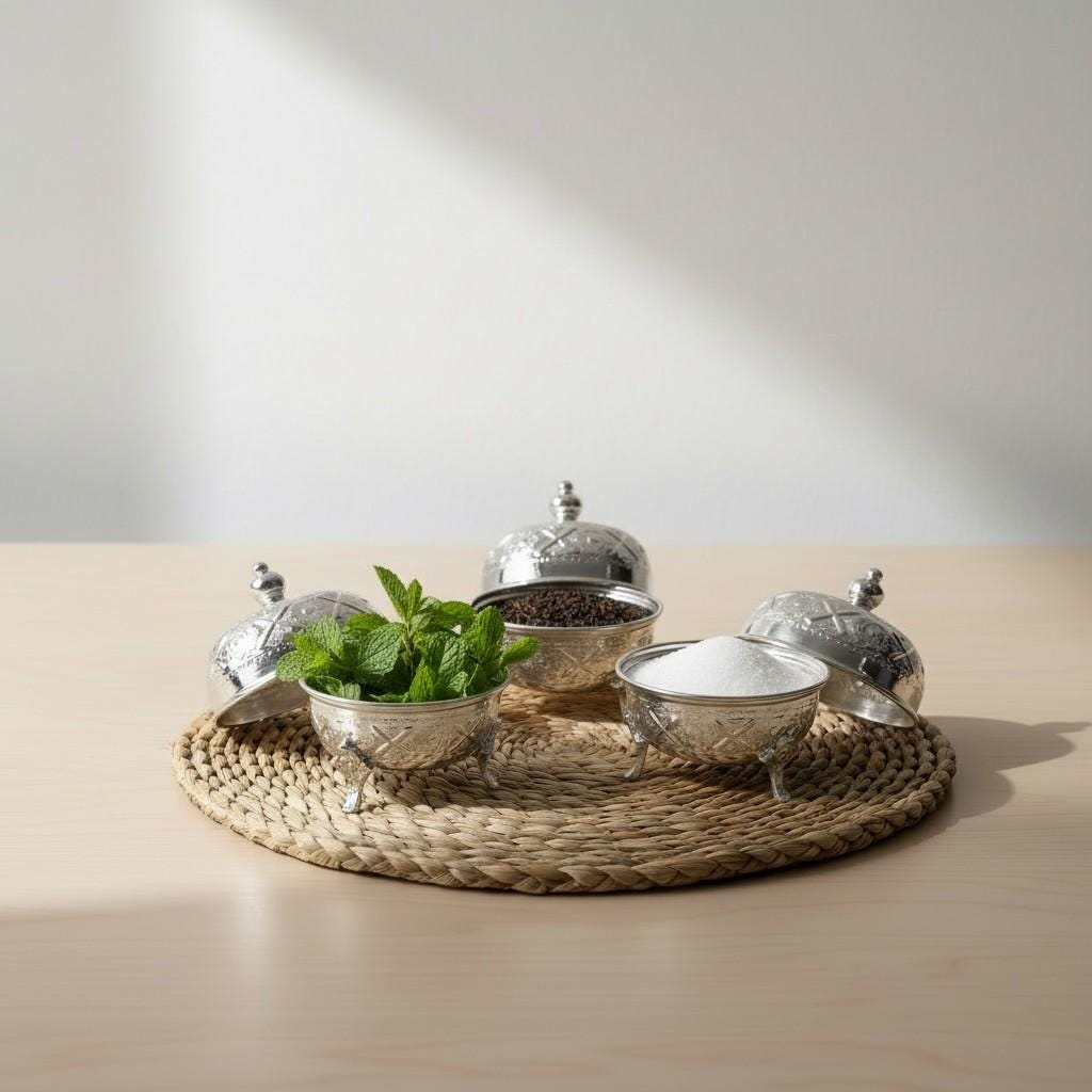 Handmade Moroccan Silver Sugar Bowl Set with Lid – Traditional Engraved Metal Decor