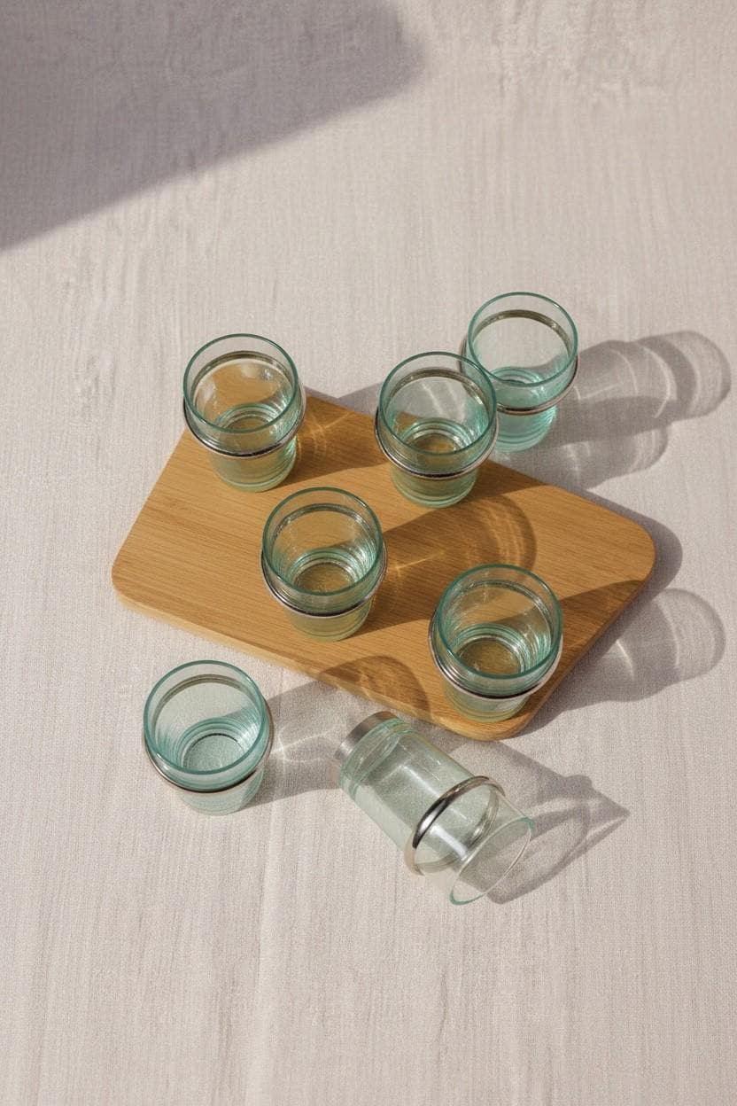 Set of 6 Handmade Moroccan Tea Glasses – Gold Rim Beldi Set