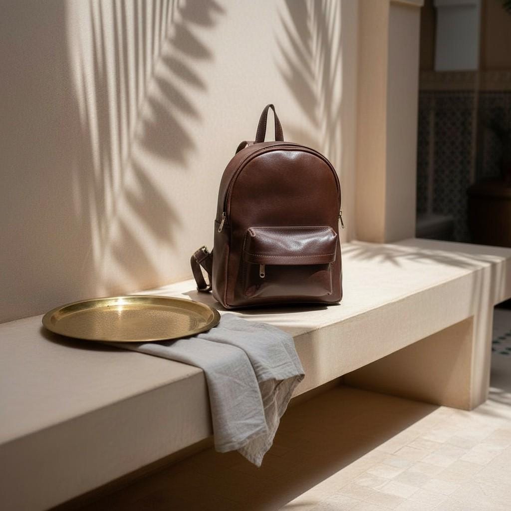 Handmade Moroccan Leather Backpack – Unisex Travel Daypack