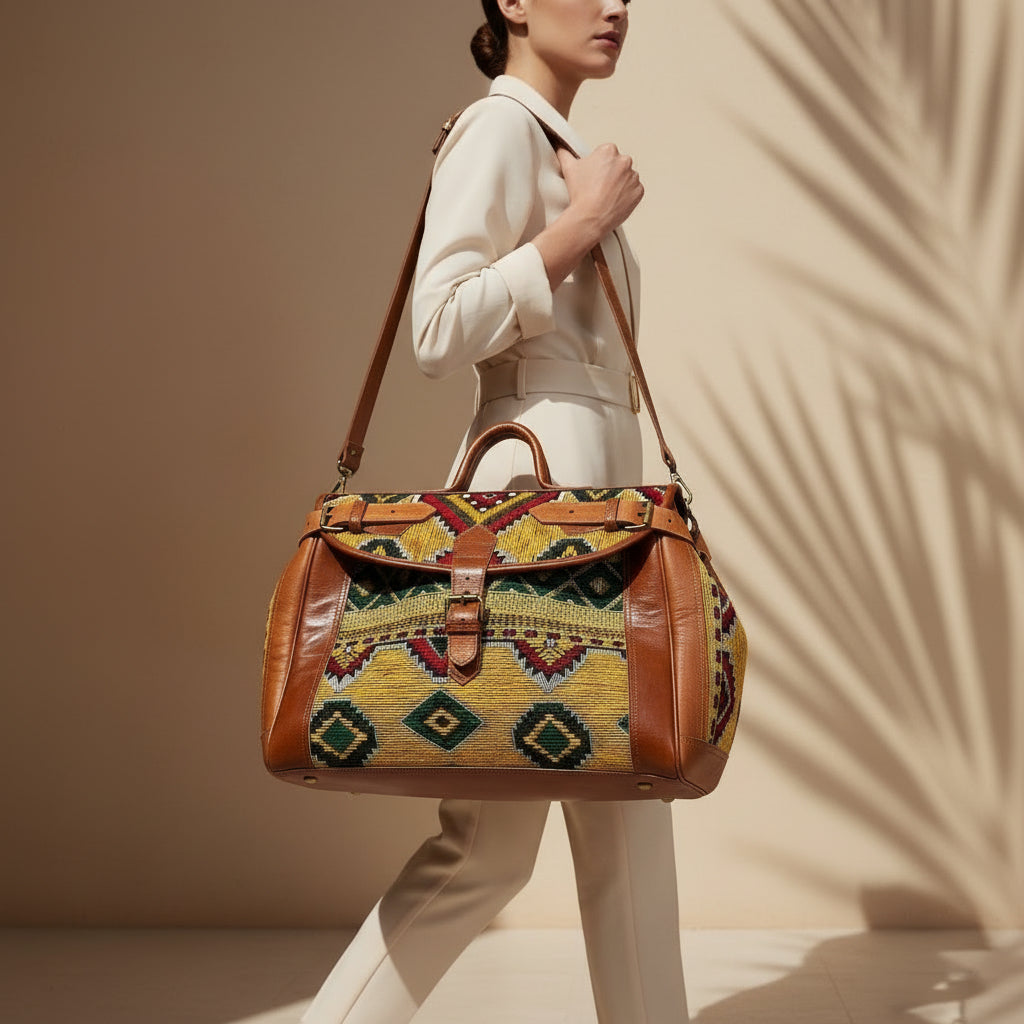 Moroccan Rug Bag Leather Duffel Vintage