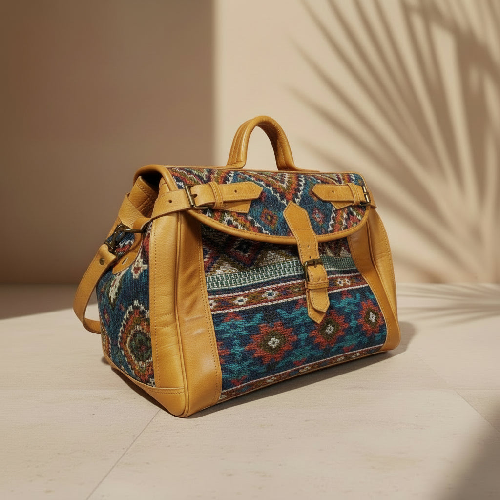 Moroccan Rug Bag Leather Duffel Vintage