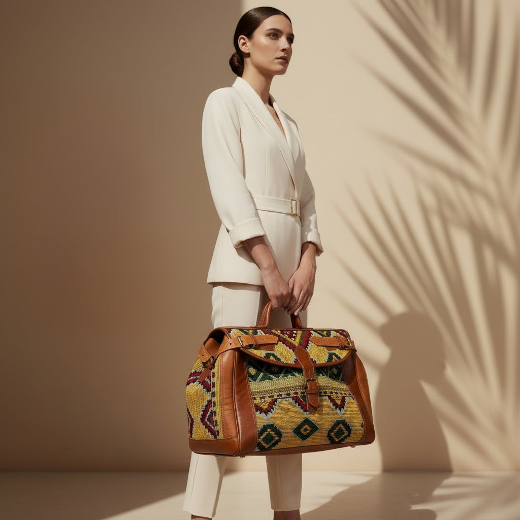 Moroccan Rug Bag Leather Duffel Vintage