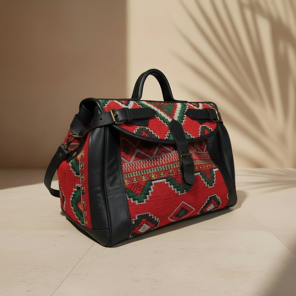 Moroccan Rug Bag Leather Duffel Vintage