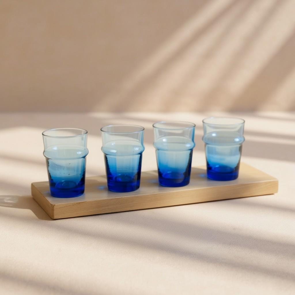 Set of 6 Handmade Moroccan Tea Glasses – Gold Rim Beldi Set