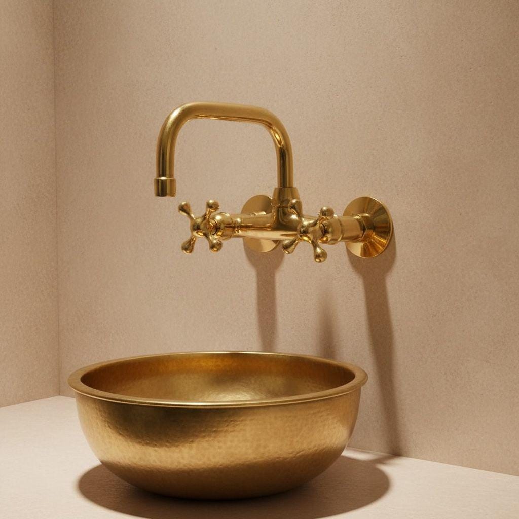 Unlacquered Brass Wall Mount Faucet – Vintage Style Solid Brass Tap