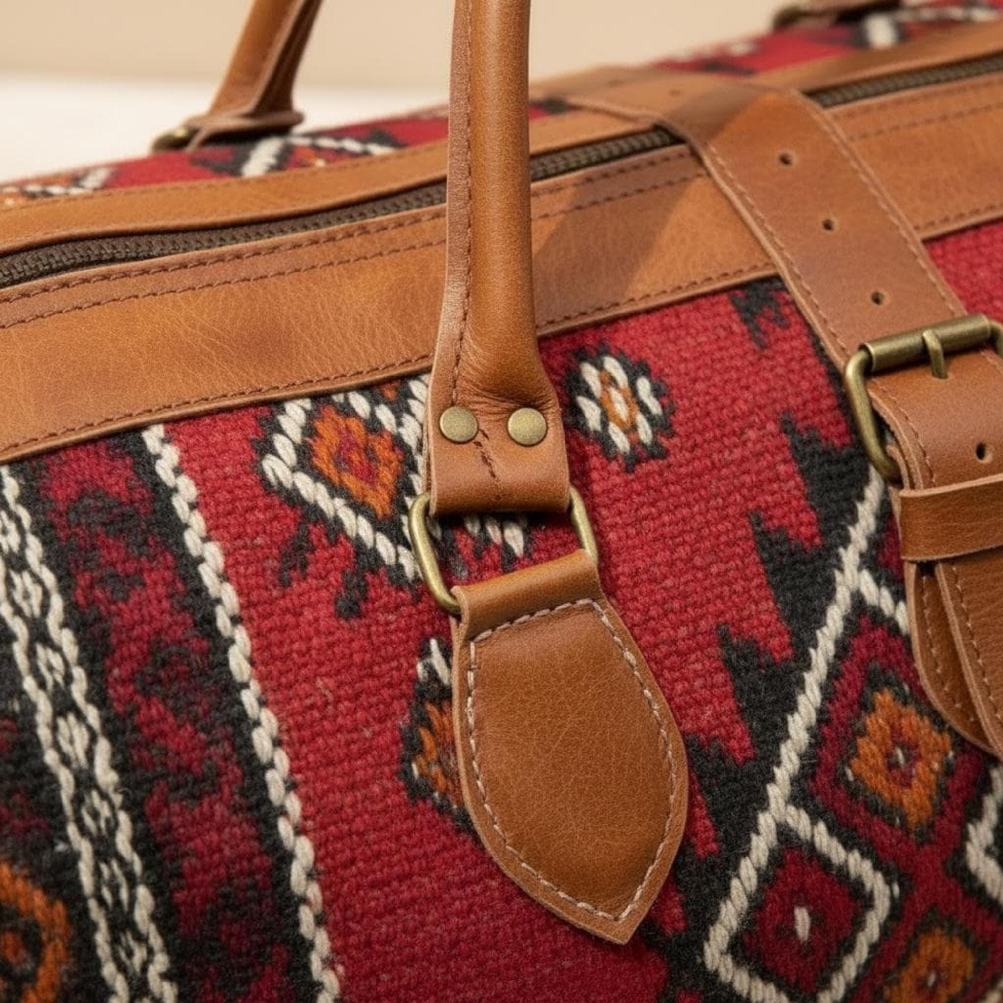 Moroccan Rug Bag Handmade Leather Duffel
