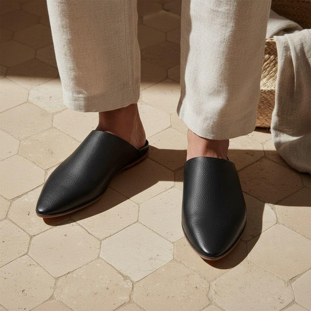 Moroccan Leather Babouche Slippers – Handmade Belgha Shoes