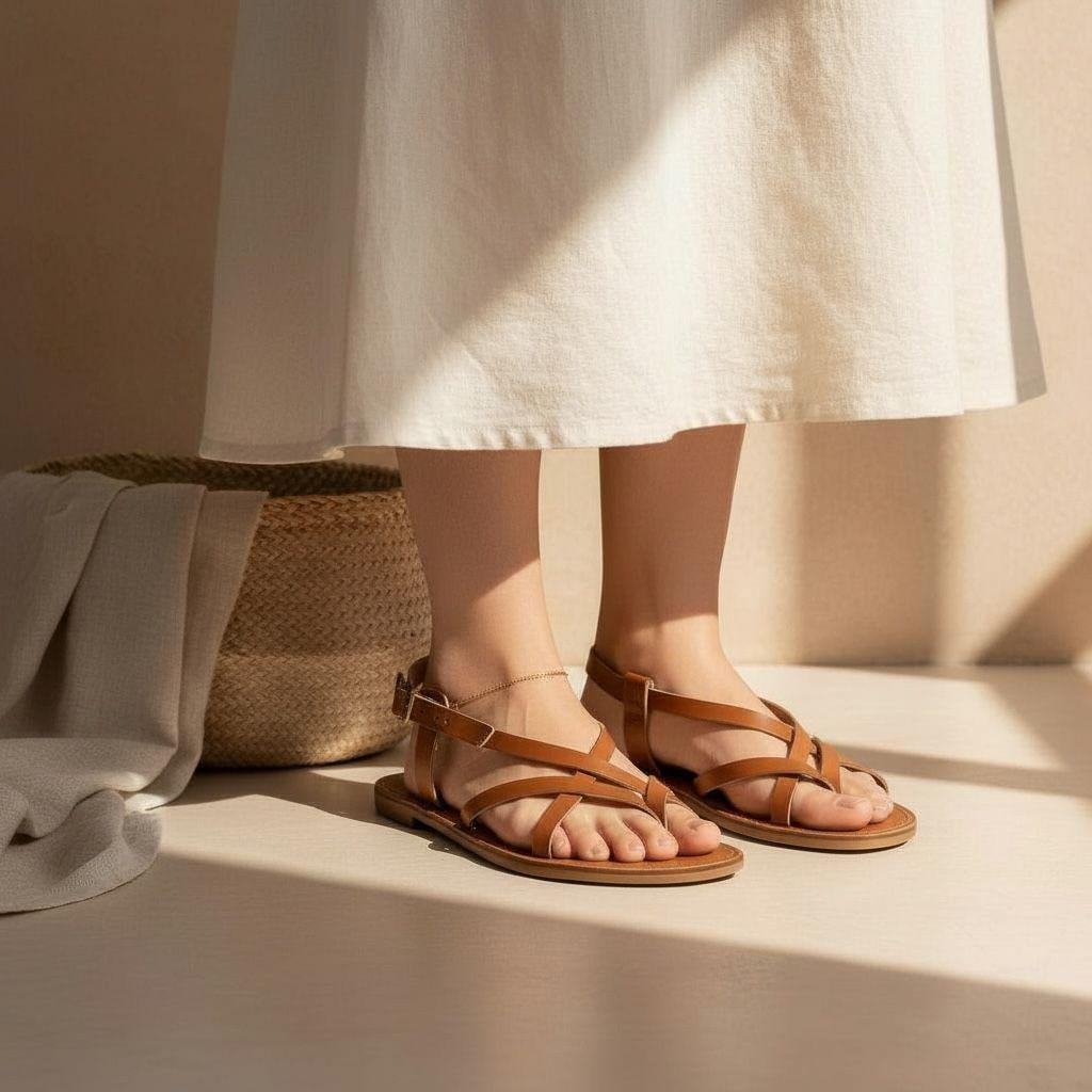 Handmade Leather Flat Sandals – Minimalist Summer Shoes