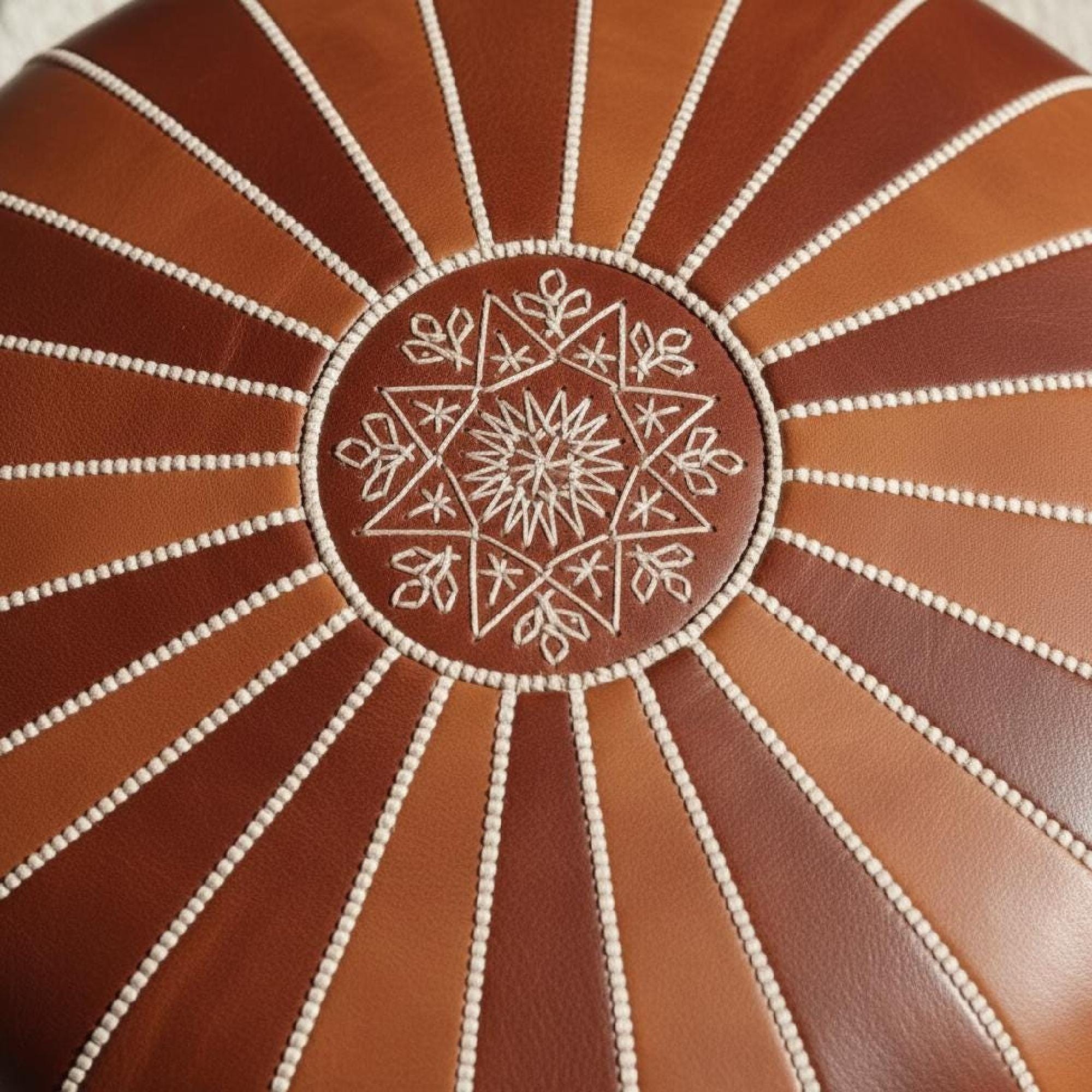 Large Moroccan Leather Pouf Ottoman Cover