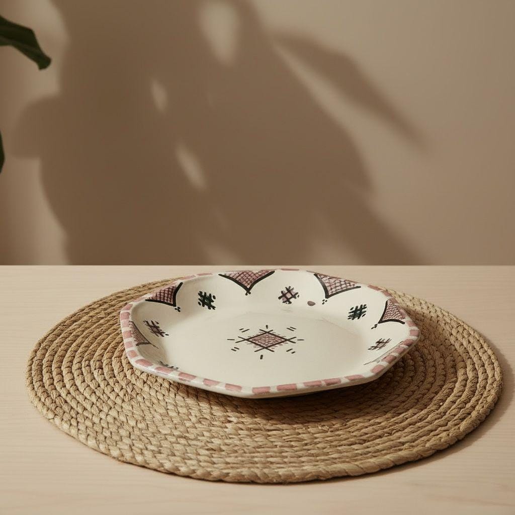 Handmade Moroccan Ceramic Serving Set – 7 Piece Berber Tableware Set, Hand-Painted Plates & Bowls