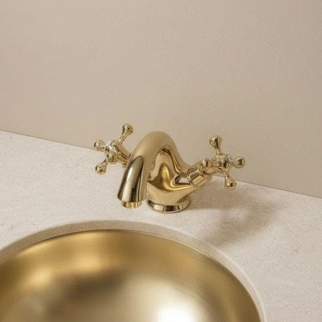 Unlacquered Solid Brass Wall Mounted Faucet – Vintage Bathroom Tap