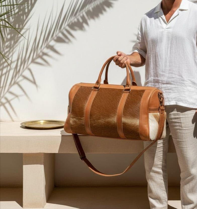 Handmade Moroccan Leather Duffle Bag – Goat Hair Travel Weekender