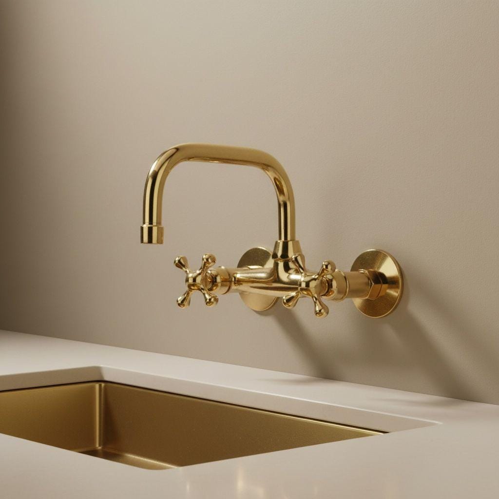 Unlacquered Brass Wall Mount Faucet – Vintage Style Solid Brass Tap