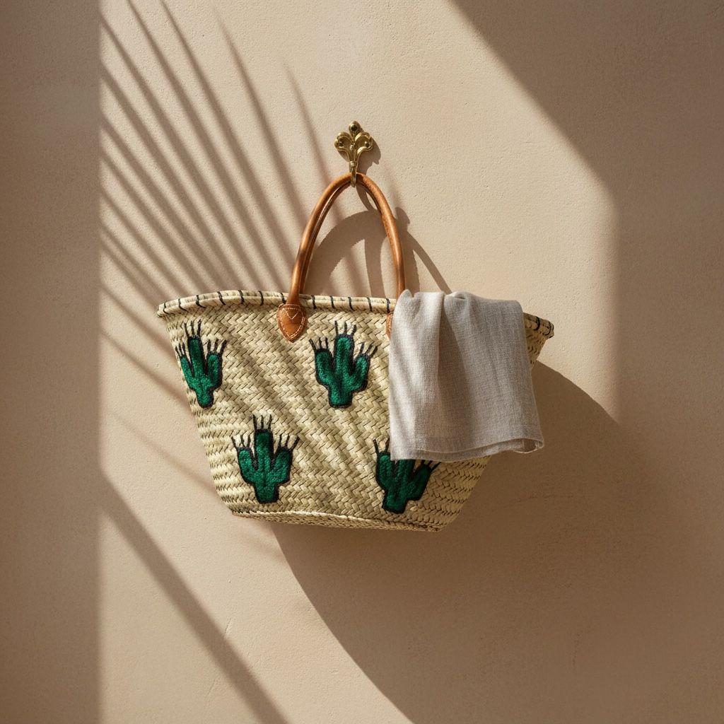 Handwoven Moroccan Cactus Tote Bag – Boho Straw Market Basket