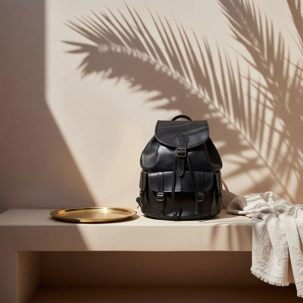 Handmade Goatskin Leather Backpack – Vintage Moroccan Travel Bag