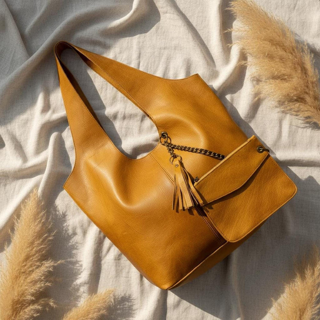 Handmade Moroccan Leather Hobo Bag Slouchy