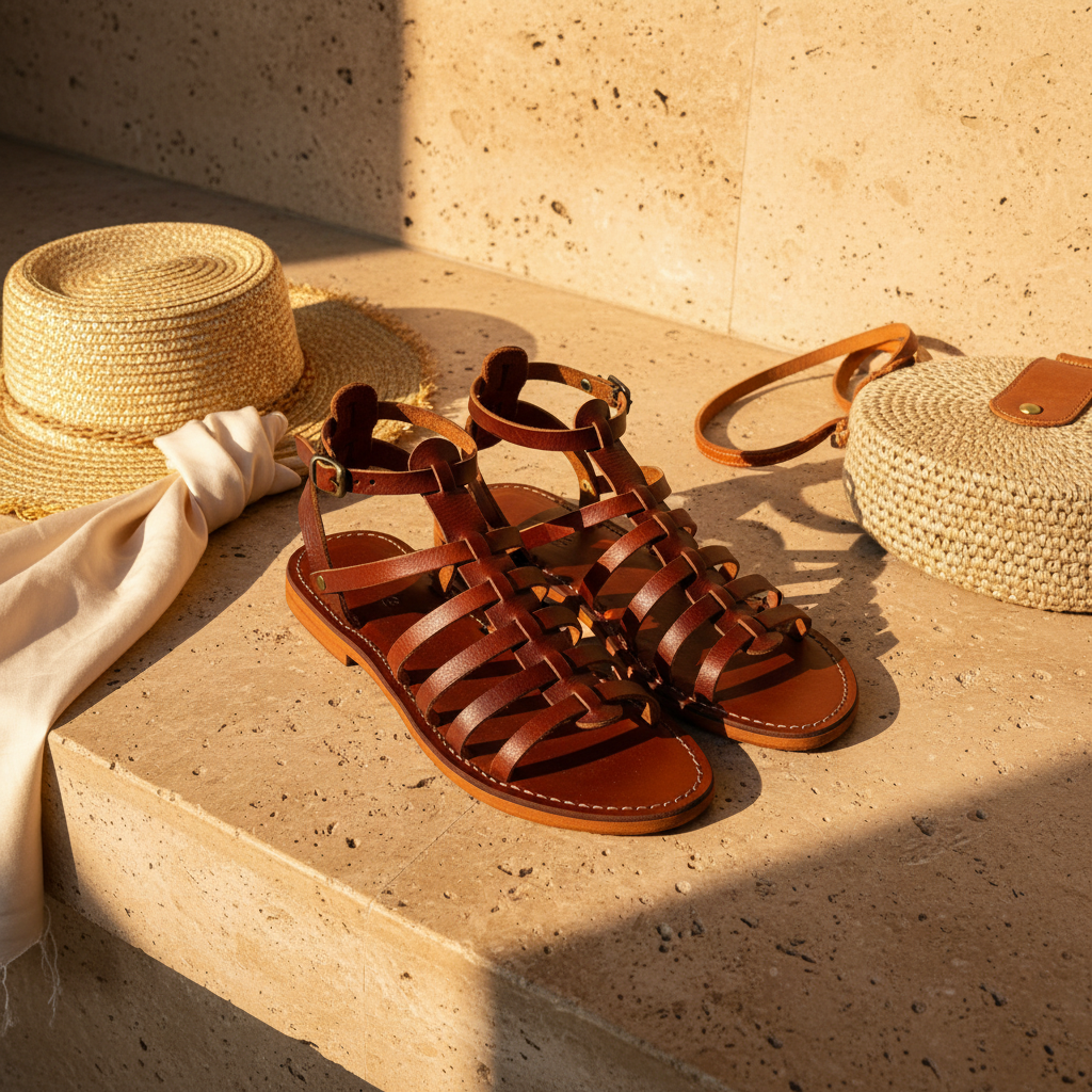 Moroccan Leather Gladiator Sandals Women Handmade Strappy